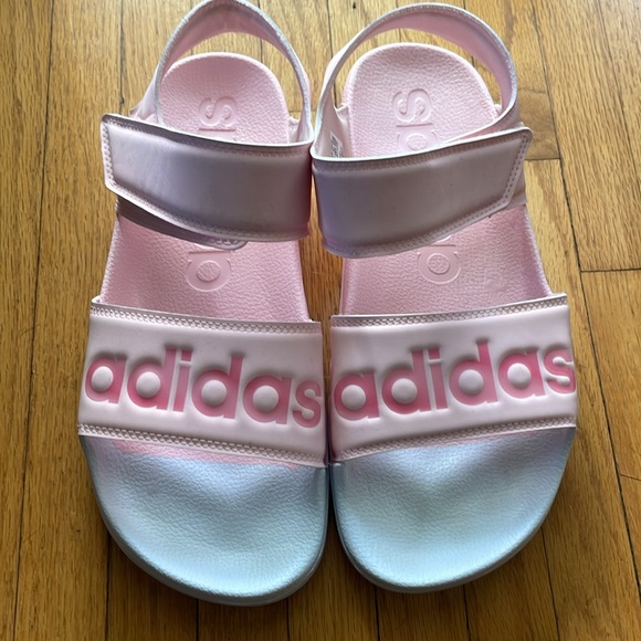 Adidas Adilette Sandals (Clear Pink/Cherry Metallic/Cloud White) Velcr Straps - Picture 2 of 8